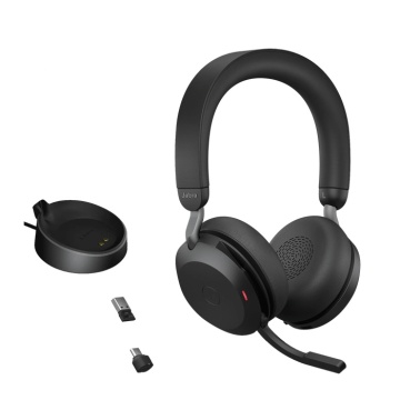 JABRA EVOLVE2 75, Link380a MS Stereo Stand Black, EVOLVE2 75 headset Black MS, Link 380 BT adapter USB-A MS, EVOLVE2 75 Deskstand USB-A,1.2m USB-C to USB-A cable, carry pouch, warranty and warning (safety leaflets) - Img 4
