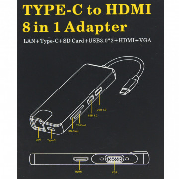 Adapter Type C na RJ45 (LAN) HDMI VGA 2xUSB 3.0 PD SD microSD 8u1 JWD-TC32 - Img 6