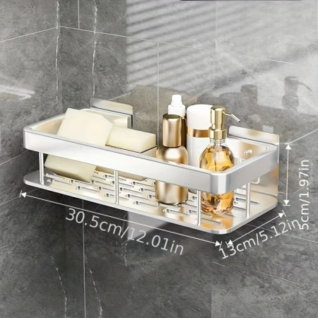 Raft de baie metalic cu montare adezivă – Suport pentru accesorii de duș, TMWA639047 - Img 2