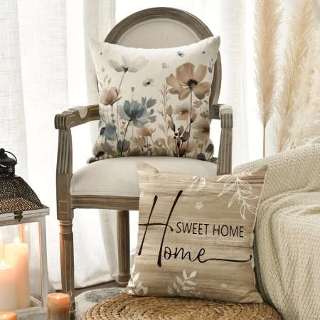 Set 4 Huse Decorative pentru Perne – Design Rustic cu Mesaje de Familie și Elemente de Toamnă, 45x45 cm, PMWG352109 - Img 4