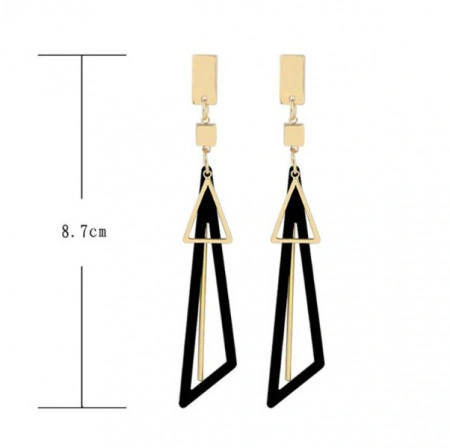 Cercei Dama, black triangle - auriu CD034 - Img 3