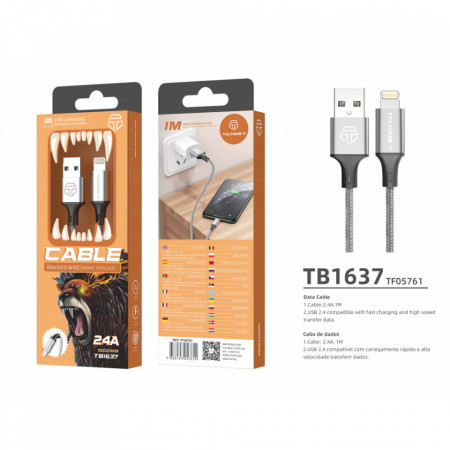 Cablu USB pentru IP 7/8 / Xs / 11/12 2.4A 1M Gri, PMTF057613 - Img 2