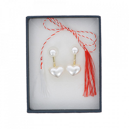 Cercei Dama, pearl heart - alb CD027 - Img 4