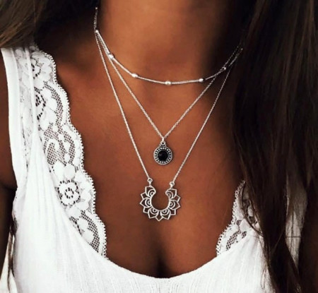 Colier argintiu triplu, Boho, COL159