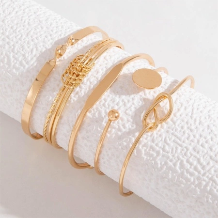 Set de 5 brățări elegante aurii – design minimalist și modern, PMUN76537 - Img 3