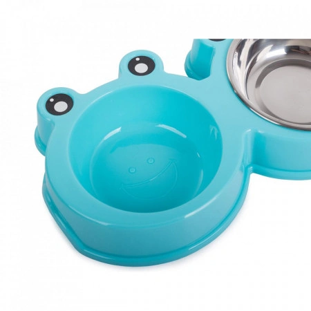 Castron dublu in forma de broasca pentru catei si pisici cu boluri din inox detasabile, PM19108_N3 - Img 2