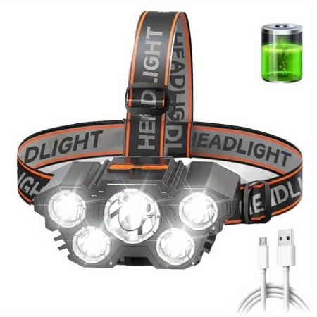 Lanterna de cap cu incarcare USB, pentru camping si pescuit, PMRR55317 - Img 3