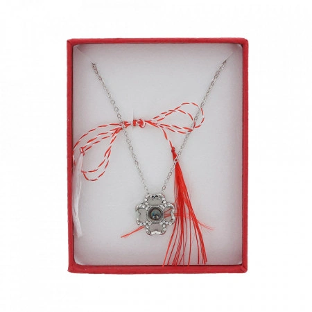 Lantisor Dama Heart Flower "Te iubesc" 100 de limbi - argintiu COL155 - Img 3