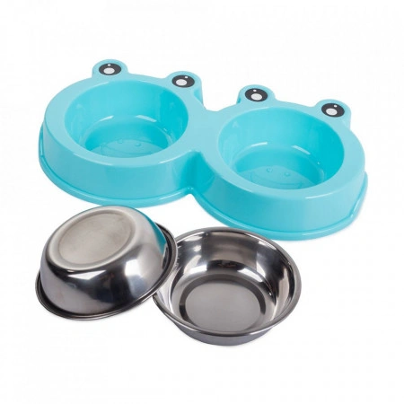 Castron dublu in forma de broasca pentru catei si pisici cu boluri din inox detasabile, PM19108_N3 - Img 3