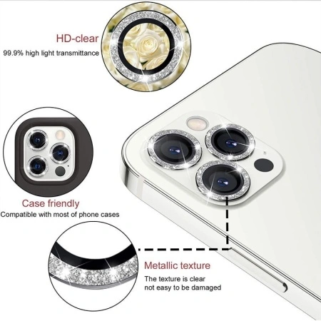 Sticlă securizată HARD DIAMOND pentru cameră (LENTILĂ) pentru iPhone 15 Pro/15 Pro Max, neagră (3 lentile), MGPROB03827 - Img 3