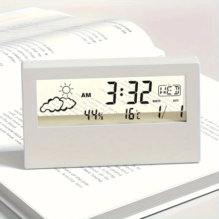 Ceas digital LED, de birou, cu afisaj pentru vreme, temperatura si umiditate, cu alarma, design transparent, PMNT529145 - Img 4