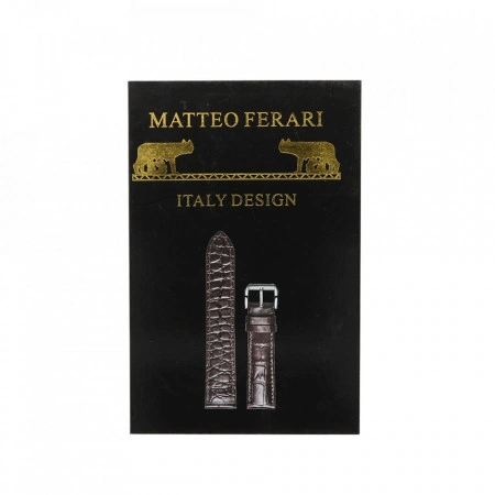 Curea de ceas Mateo Ferari, neagra, 14x12mm, Piele ecologica embosata croco, telescop 4 buc - Img 2