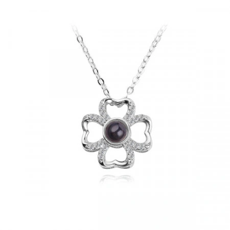 Lantisor Dama Heart Flower "Te iubesc" 100 de limbi - argintiu COL155 - Img 2