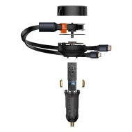 Baseus Car Charger Enjoyment Retractable 2 in 1 - Type C + Lightning - 30W (CGTX000001) Negru, MGŁAD001546