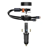 Baseus Car Charger Enjoyment Retractable 2 in 1 - Type C + Lightning - 30W (CGTX000001) Negru, MGŁAD001546 - Img 4