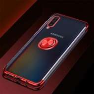 Husa Samsung Galaxy A70 | A70s din Silicon transparenta cu Inel Rotativ si Margini Rosii