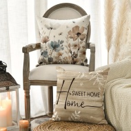 Set 4 Huse Decorative pentru Perne – Design Rustic cu Mesaje de Familie și Elemente de Toamnă, 45x45 cm, PMWG352109