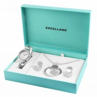 Set cadou, ceas dama, Excellanc, Argintiu, colier cu pandativ, 1 pereche cercei,Excellanc