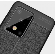 Husa Samsung Galaxy S20 ULTRA - Husa Neagra din TPU cu Design de Tip Piele