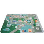 Joc cuburi lemn oras colorat, 100 piese de construit, vehicule, suport tip puzzle, PM00019159