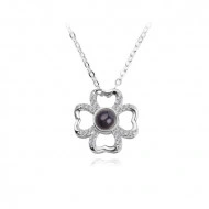 Lantisor Dama Heart Flower "Te iubesc" 100 de limbi - argintiu COL155