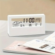 Ceas digital LED, de birou, cu afisaj pentru vreme, temperatura si umiditate, cu alarma, design transparent, PMNT529145