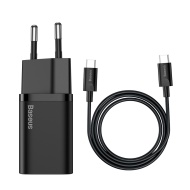Incarcator priza Baseus Super Si 1C Type C - QC 3.0 PD 25W 3A with Tip C to Tip C cablu, negru