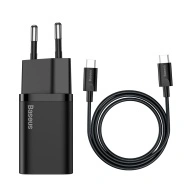 Incarcator priza Baseus Super Si 1C Type C - QC 3.0 PD 25W 3A with Tip C to Tip C cablu, negru