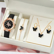 Set cadou dama, ceas-bratara-colier-cercei, roze, PMSCD104-V1