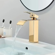 Baterie Lavoar cascadă auriu pentru baie, din oțel inoxidabil, PMYE154418