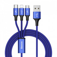 Cablu pentru incarcare pentru toate tipurile de dispozitive, Baseus Rapid USB, cu mufe Micro-USB, USB-C, Lightning, 3A, 1,2M, albastru PMCAMLT-SU13