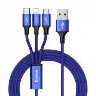 Cablu pentru incarcare pentru toate tipurile de dispozitive, Baseus Rapid USB, cu mufe Micro-USB, USB-C, Lightning, 3A, 1,2M, albastru PMCAMLT-SU13