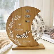 Calendar Perpetuu din Lemn – Design cu Roată Lunară „Home Sweet Home”, TMUC259188