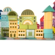Joc cuburi lemn oras colorat, 100 piese de construit, vehicule, suport tip puzzle, PM00019159 - Img 4