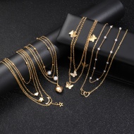 Set de 10 coliere aurii cu pandantive – stil boho chic, PMAL389005