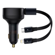 Baseus Car Charger Enjoyment Retractable 2 in 1 - Type C + Lightning - 30W (CGTX000001) Negru, MGŁAD001546