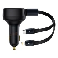 Baseus Car Charger Enjoyment Retractable 2 in 1 - Type C + Lightning - 30W (CGTX000001) Negru, MGŁAD001546