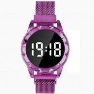 Ceas Dama cu inchidere magnetica, Fashion Touch Screen Digital, Mov, LD099-V2