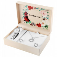 Set cadou, ceas dama, Excellanc, Argintiu, colier cu pandativ, 1 pereche cercei, Excellanc, PM1800229-003
