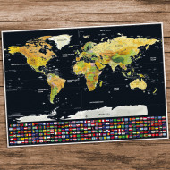 Harta lumii razuibila, limba engleza, drapeluri, 82x59 cm, multicolora