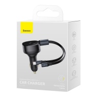 Baseus Car Charger Enjoyment Retractable 2 in 1 - Type C + Lightning - 30W (CGTX000001) Negru, MGŁAD001546