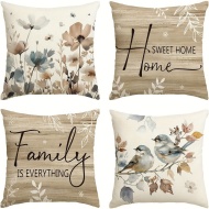 Set 4 Huse Decorative pentru Perne – Design Rustic cu Mesaje de Familie și Elemente de Toamnă, 45x45 cm, PMWG352109