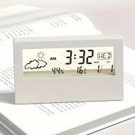 Ceas digital LED, de birou, cu afisaj pentru vreme, temperatura si umiditate, cu alarma, design transparent, PMNT529145 - Img 4
