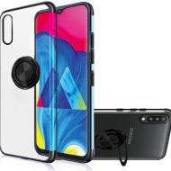 Husa Samsung Galaxy A40 din Silicon transparenta cu Inel Rotativ si Margini Negre