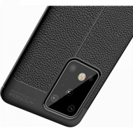 Husa Samsung Galaxy S20 ULTRA - Husa Neagra din TPU cu Design de Tip Piele