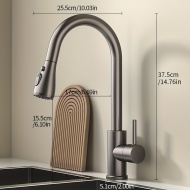 Robinet de bucatarie modern, cap de pulverizare rotativ, otel inoxidabil, PMJC310632-GRI