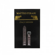 Curea de ceas Mateo Ferari, neagra, 14x12mm, Piele ecologica embosata croco, telescop 4 buc