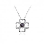 Lantisor Dama Heart Flower "Te iubesc" 100 de limbi - argintiu COL155 - Img 2