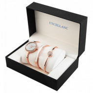 Set cadou ceas dama cu curea metalica in combinatie cu bratari la moda, Roze, Excellanc, PM1800200-0053