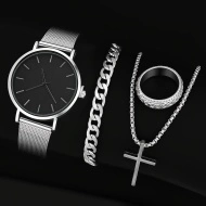 Set Cadou Geneva pentru Bărbați – Ceas, Brățară, Colier și Inel Asortat, PMXF543345